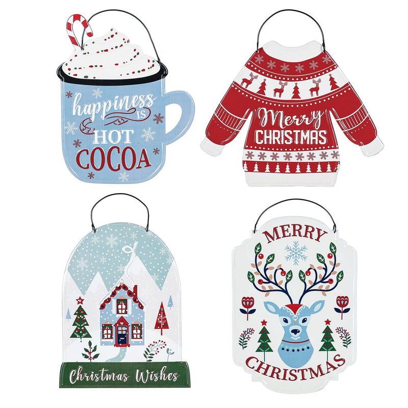 Printed Metal Hanging Nordic Woods Sign, Asst of 4