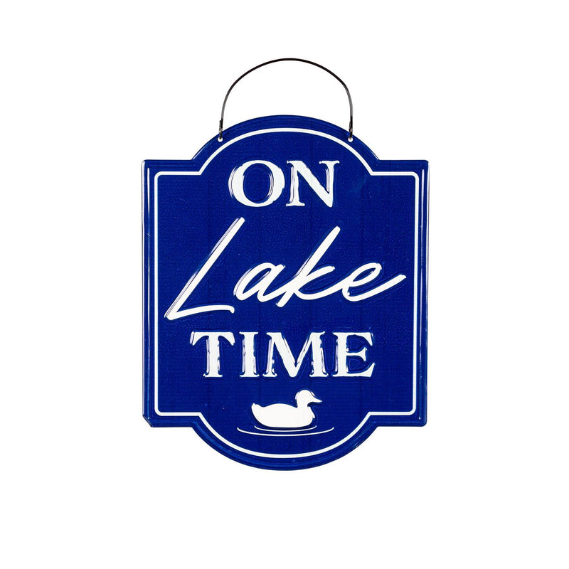 Printed Metal Hanging Blue Lake & Lodge Sign