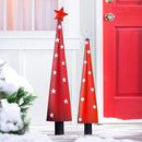 Set of 2 Red Polka Dot Metal Tree Statues