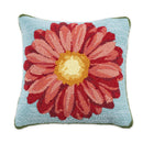 Indoor Outdoor Hooked Pillow Pink Flower 18"x18"