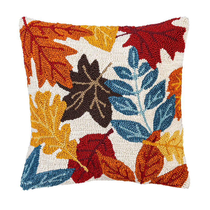 Indoor/Outdoor Fall Leaves Hooked Polypropylene Throw Pillow 18"x18"