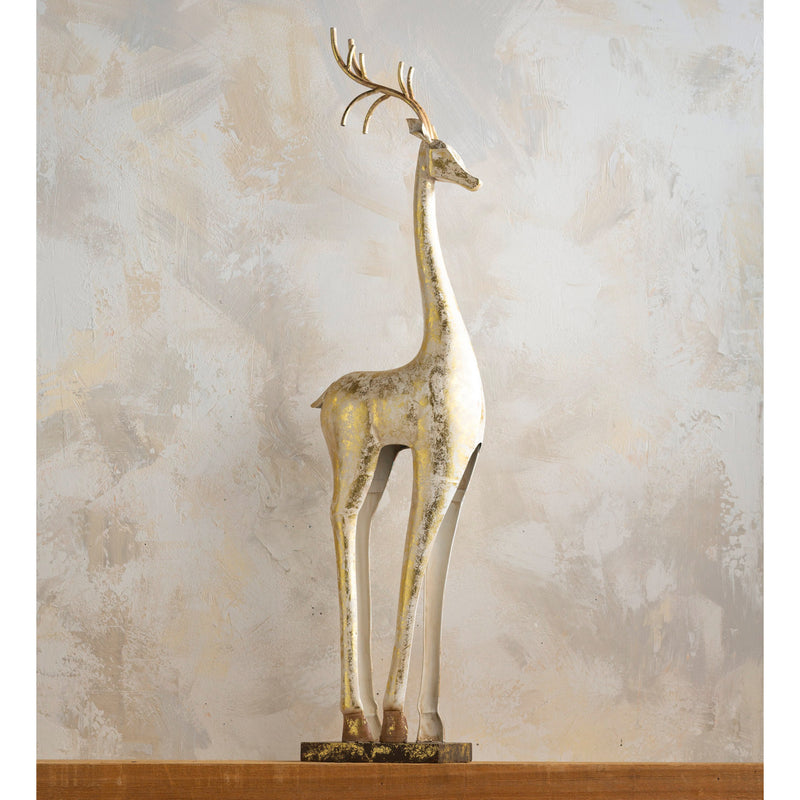 Gold and White Painted Iron Standing Tall Deer Statue,phl915