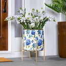 VivaStyle Planter, Printed Metal Planter with Legs, Hydrangea, 18.7"H