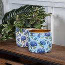 VivaStyle Planter, Metal Printed Planters, Hydrangea, Set of 2