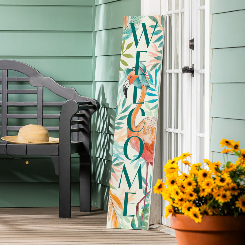 Palm Beach Flamingo Porch Leaner, "Welcome", 46"H