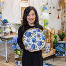 VivaStyle Platter, Round Wood Platter, Hydrangea, 14"L