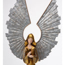 Small Golden Angel with Raised Metal Wings and Holding a Cross