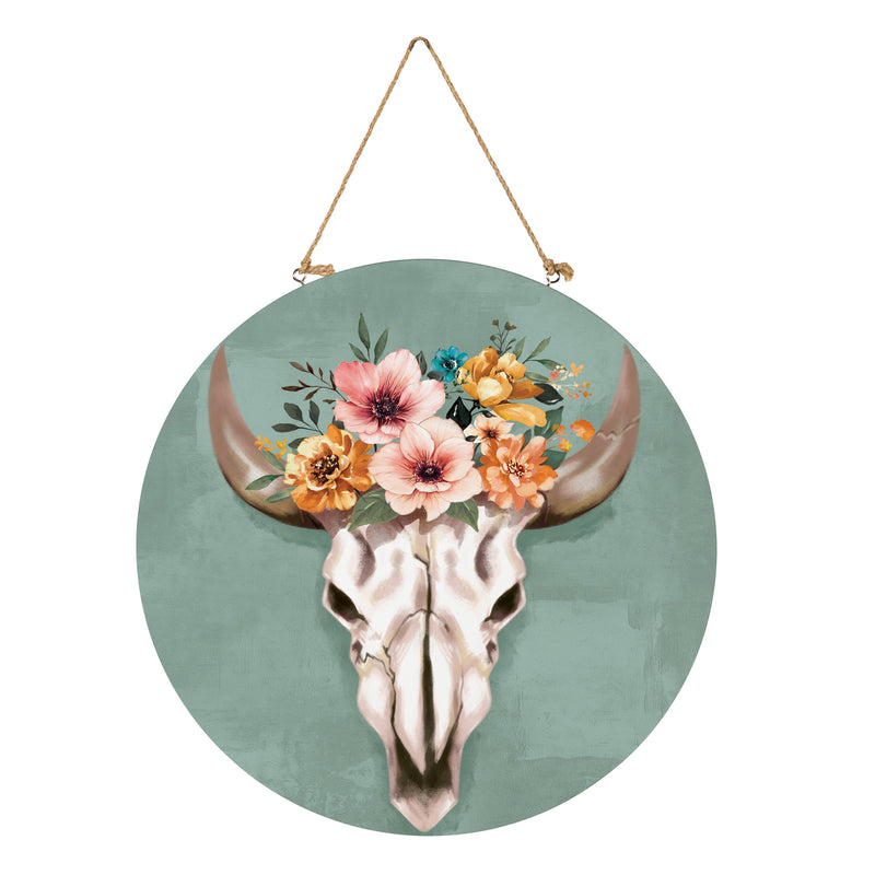 Southwest Pueblo Wood Door Decor, Steer Skull, 18"