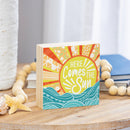 Blue Coastal Make Waves Wood Sign Plock,"Here Comes The Sun", 6"x6"