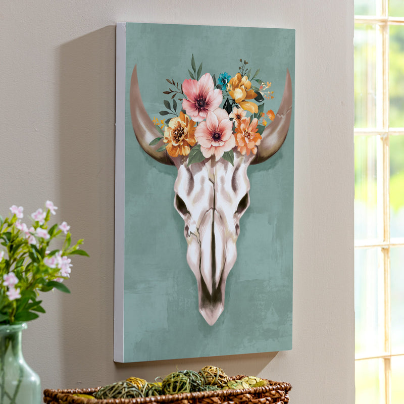 Southwest Pueblo Indoor Wall Decor, Wood, Steer Skull, 24"x16"
