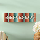 Southwest Pueblo Wood Mantle Sign, Serape Stripe "Bienvenidos", 18"x5"