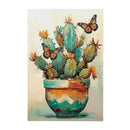Southwest Pueblo Indoor Wall Decor, Wood, Painted Cactus and Butterfly, 24"x16"