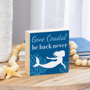 Blue Coastal Coral Sea Wood Sign Plock, Mermaid "Gone Coastal", 6"x6"