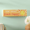 Blue Coastal Make Waves Wood Mantle Sign, Sun "Don't Worry Beach Happy", 18"x5"