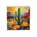 Southwest Pueblo Wood Sign Plock, Desert Flower and Cactus, 6"x6"