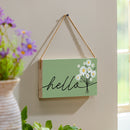 Daisy Scape Wood Hanging Sign w/ Rope, "Hello" Bouquet, 11"x6"
