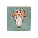 Southwest Pueblo Wood Sign Plock, Steer Skull, 6"x6"