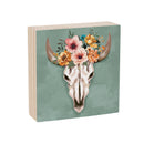 Southwest Pueblo Wood Sign Plock, Steer Skull, 6"x6"