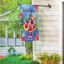 Pansies & Hummingbird Tea Cup Suede House Flag
