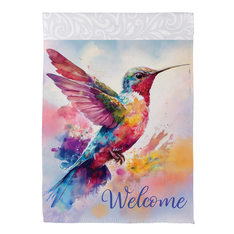 Watercolor Hummingbird Suede Garden Flag