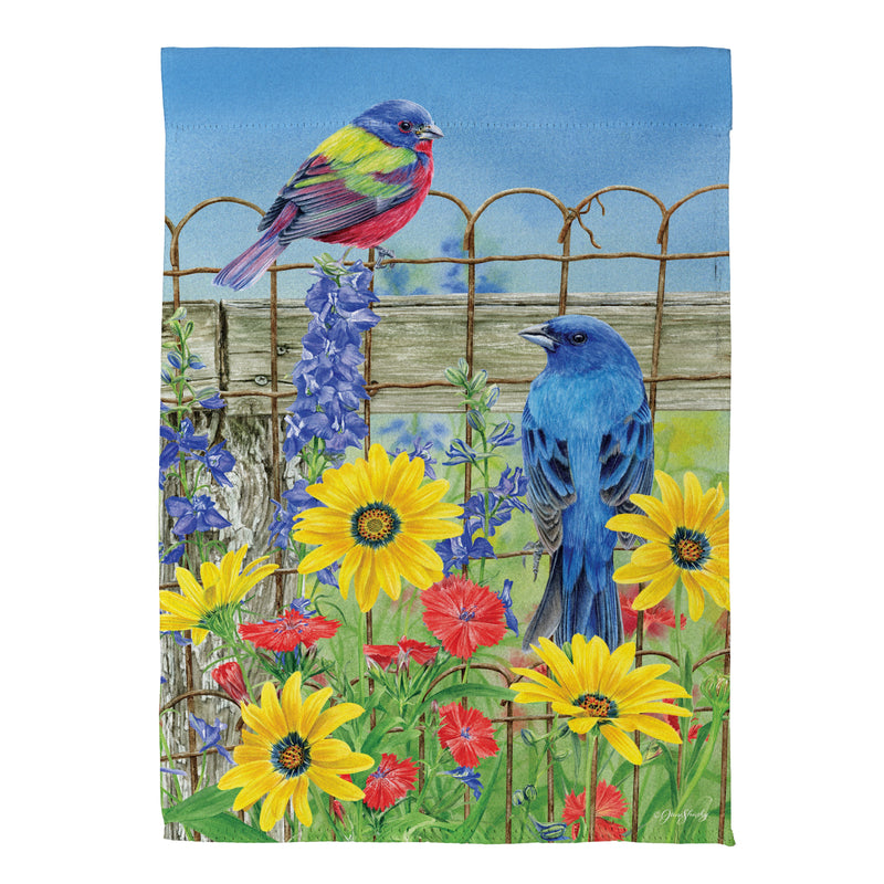 Colorful Songbird Fence Suede Garden Flag