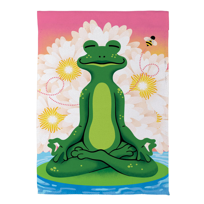 Meditating Summer Frog Suede House Flag