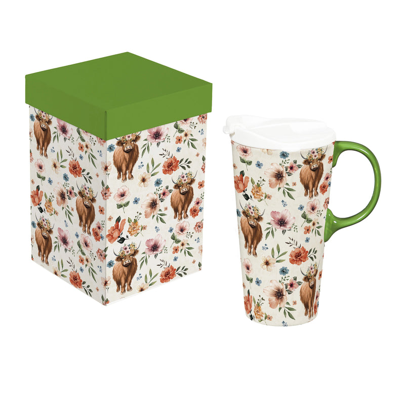 Petal & Plow Ceramic Perfect Cup, Farm Highland Cow, 17oz, Gift Box