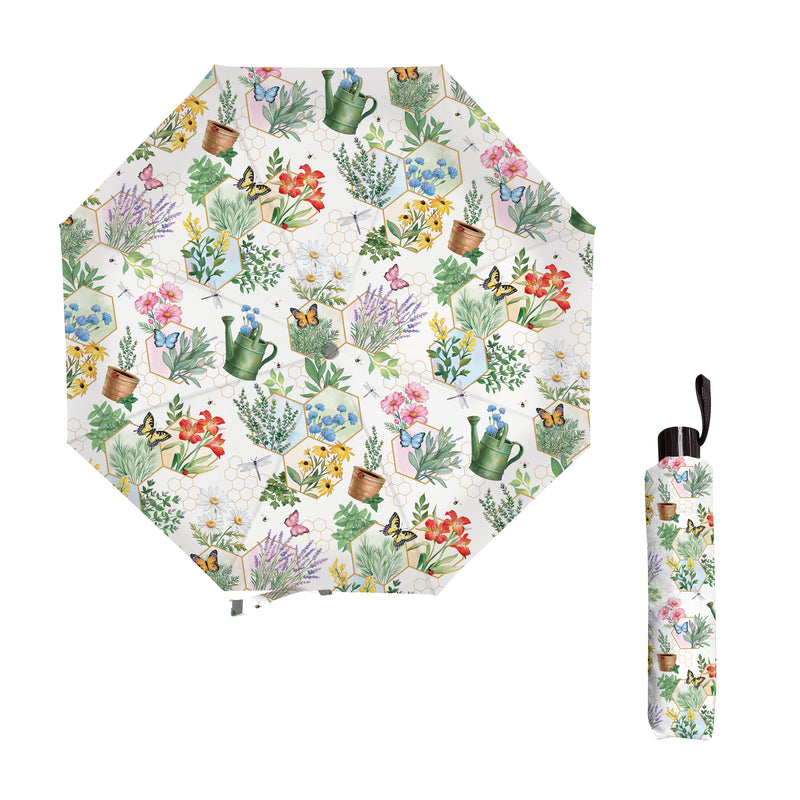 Pollinator Garden Umbrella Manual Compact with Sleeve, Gardening, 38" Canopy x 22.5"H