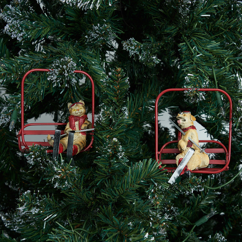 Cat/Dog Ski Lift Ornaments, A/2