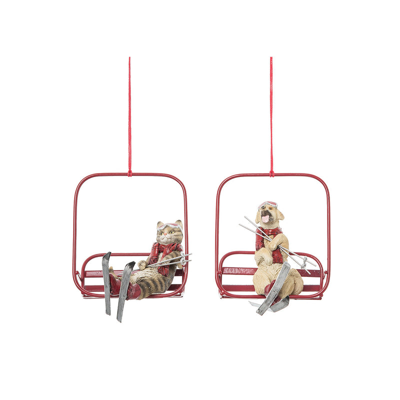 Cat/Dog Ski Lift Ornaments, A/2
