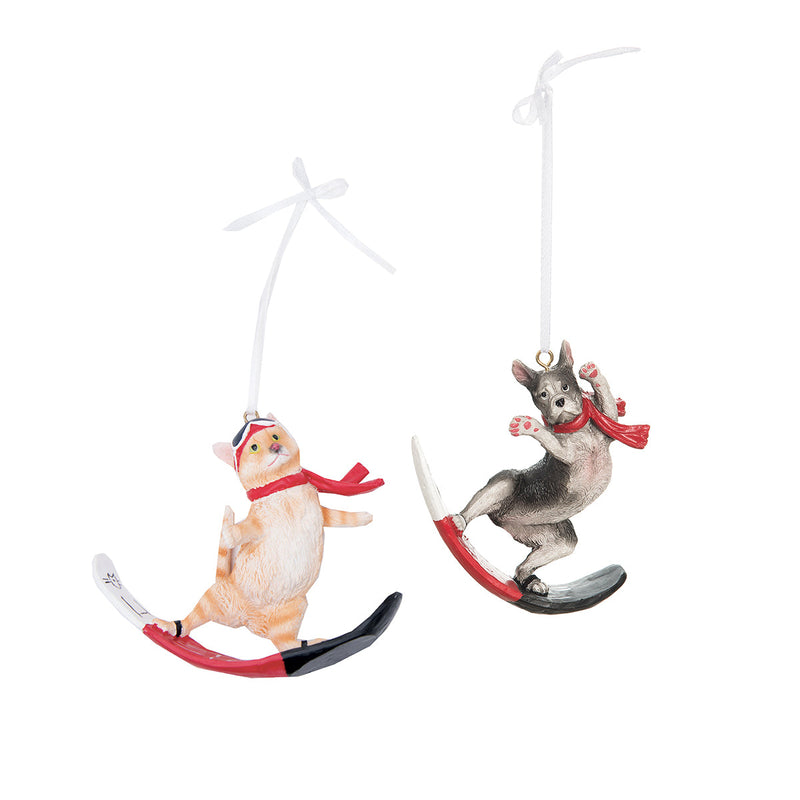 Cat/Dog Snowboard Ornaments, A/2