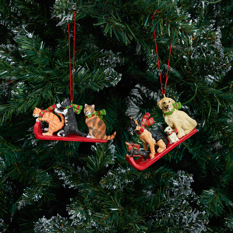 Cats & Dogs Sled Ornaments, A/2