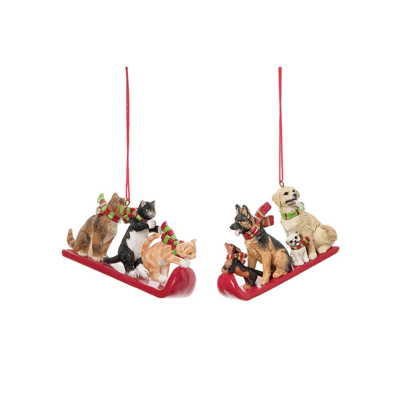 Cats & Dogs Sled Ornaments, A/2