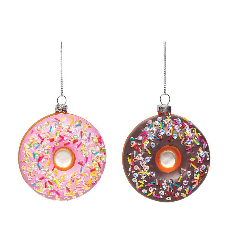 Strawberry&Chocolate Donut Glass Orn,A/2