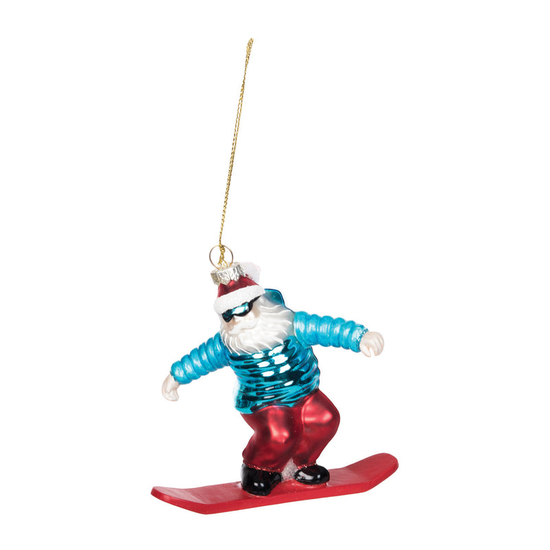 Blown Glass Snowboard Santa Orn