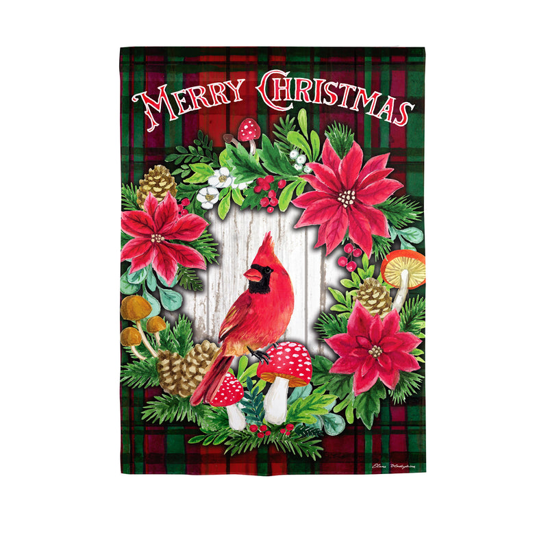 Merry Christmas Cardinal Suede Garden Flag