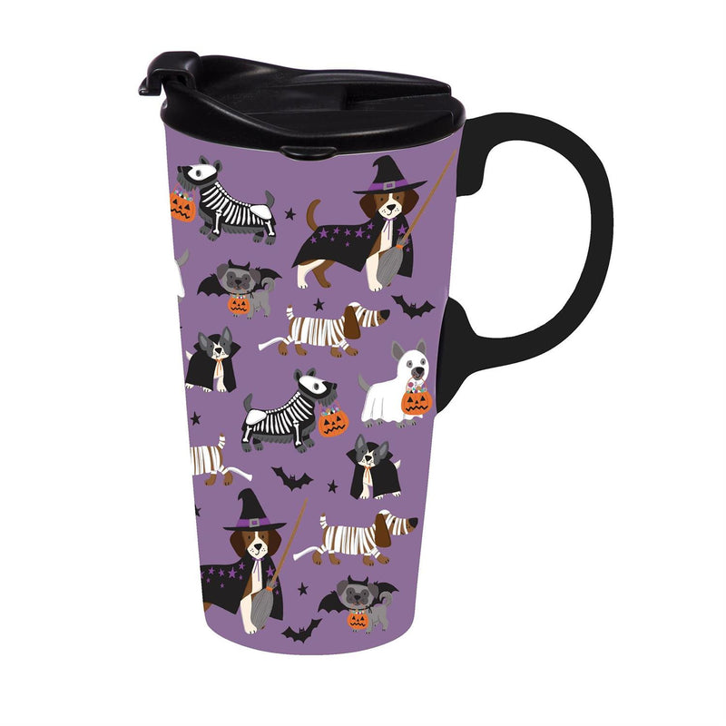 Ceramic Perfect Travel Cup, 17oz, w/ Gift Box, Halloween Pups