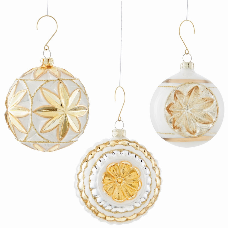 NAPA Home & Garden, GLASS ORNATE MINI HEIRLOOM BALL ORNAMENTS, SET OF 3,Z4068WHG