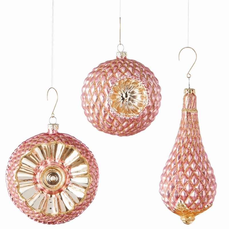 Glass Tufted Ornaments , Set of 3