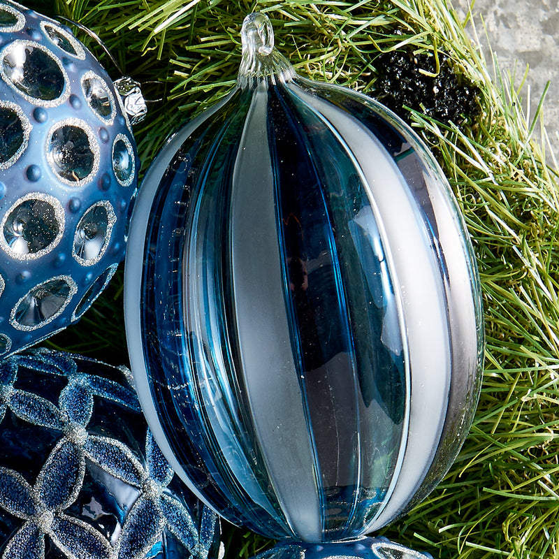 Glass Oval Striped Ornaments , Set of 2