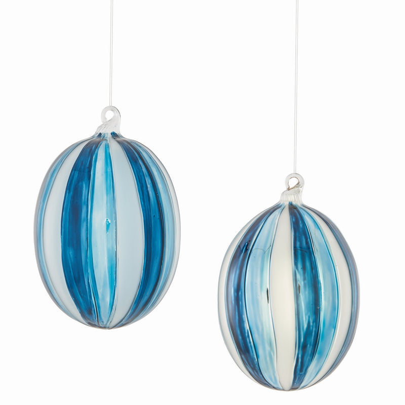 NAPA Home & Garden, GLASS OVAL STRIPED ORNAMENTS, SET OF 2,Z4122BLS