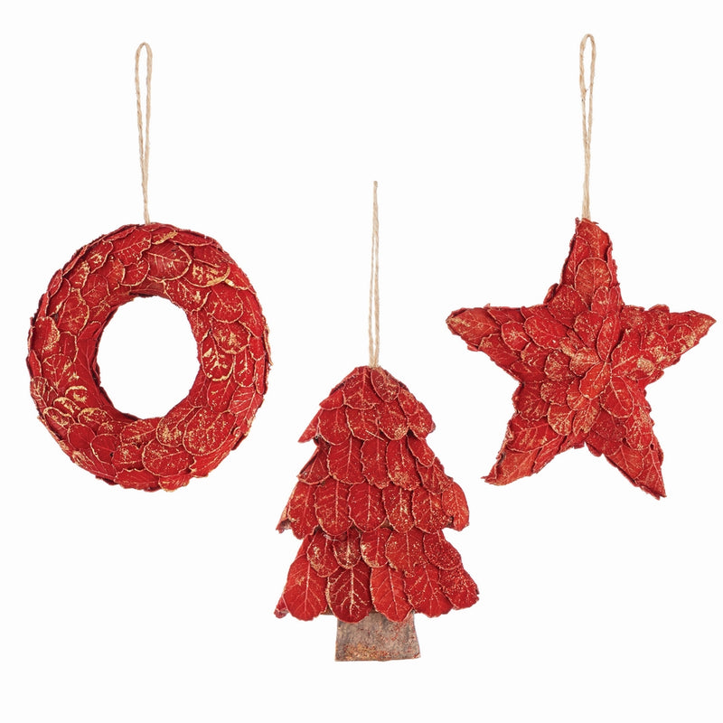 NAPA Home & Garden, LEAF WREATH, STAR & TREE ORNAMENTS, SET OF 3,Z4353RDG