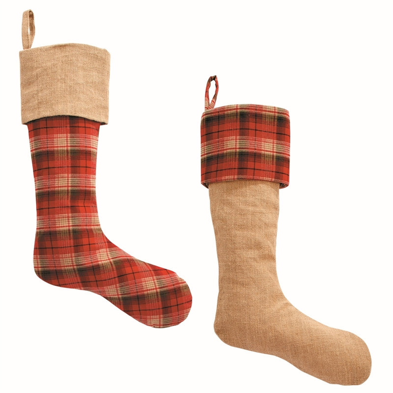 Plaid & Burlap Stockings , Set of 2
