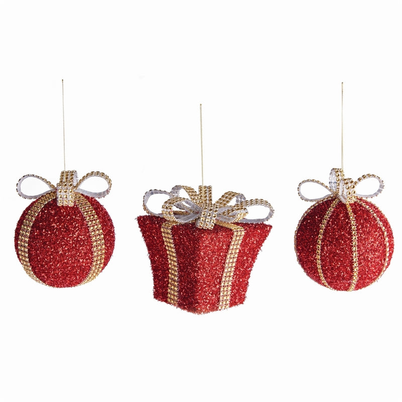 Napa Holiday Collection-Glittered Bow-Wrapped Ornaments( Set of 3)