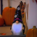 16"H LED Resin statuary, Black Witch Gnome with BlackHhat