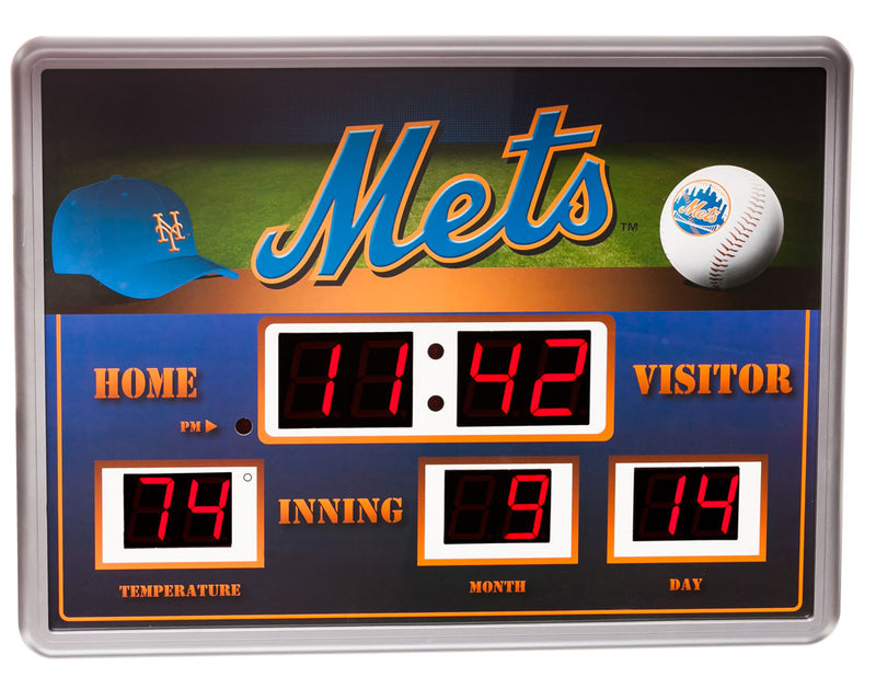 Evergreen ScoreBoard/Clock/Therm (Comm)-New York Mets, 20'' x 15.5'' x 3'' inches