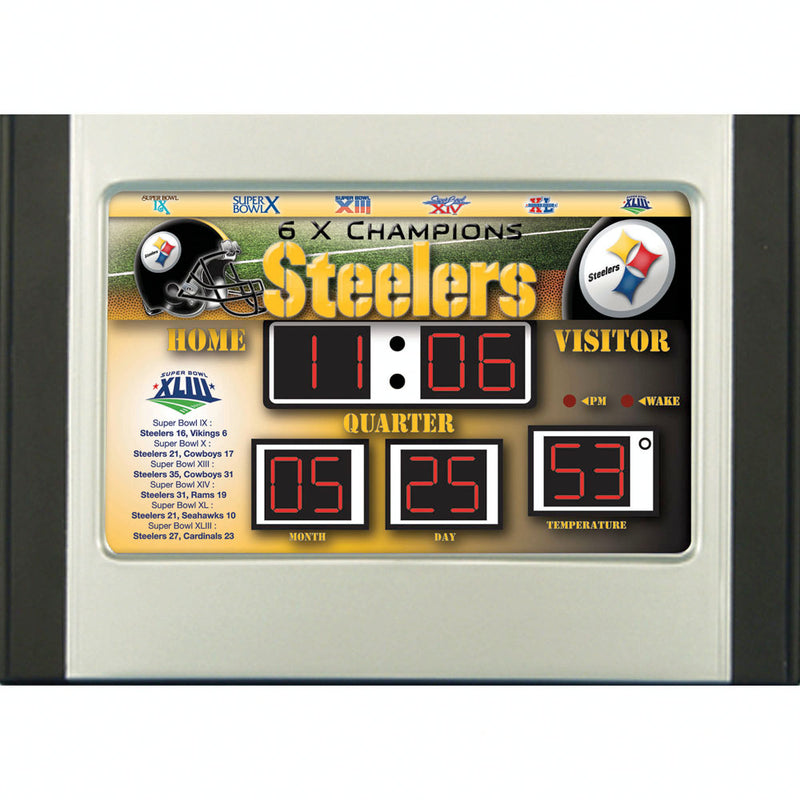 Evergreen Enterprises 6.5"x9" Scoreboard Desk Clock (Comm) - Pittsburgh Steelers, 9.21'' x 3.3 '' x 6.41'' inches