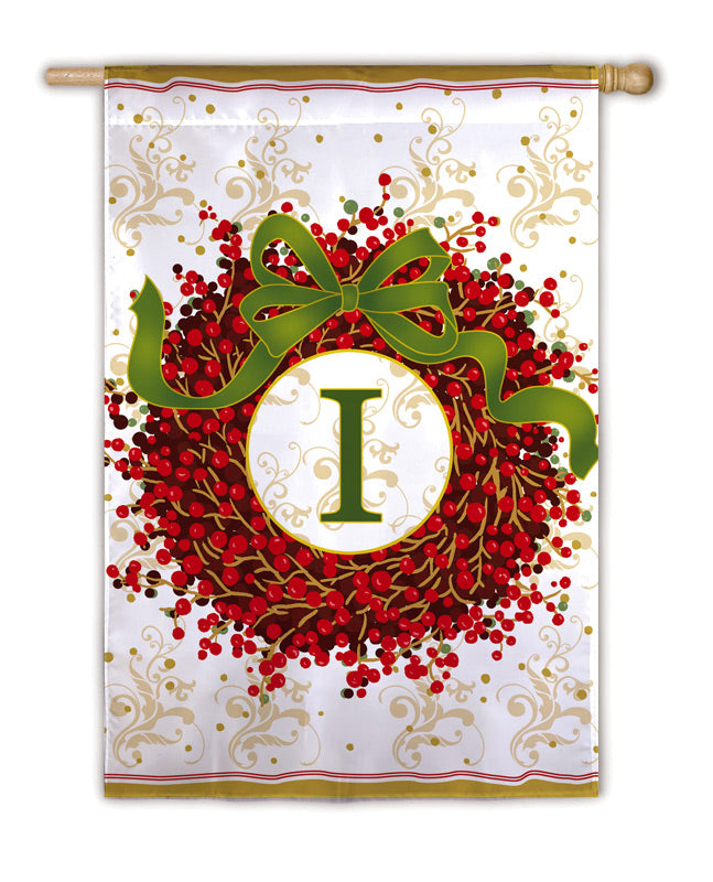Evergreen Flag,Flag, House, Holiday Monogram Wreath I,29x0.1x43 Inches