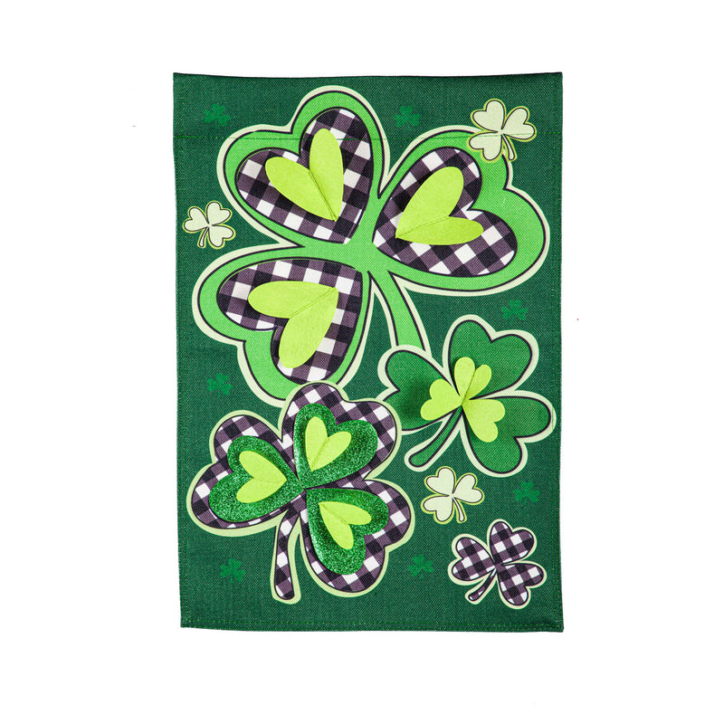 Shamrocks with Checks House Burlap Flag,13b10122
