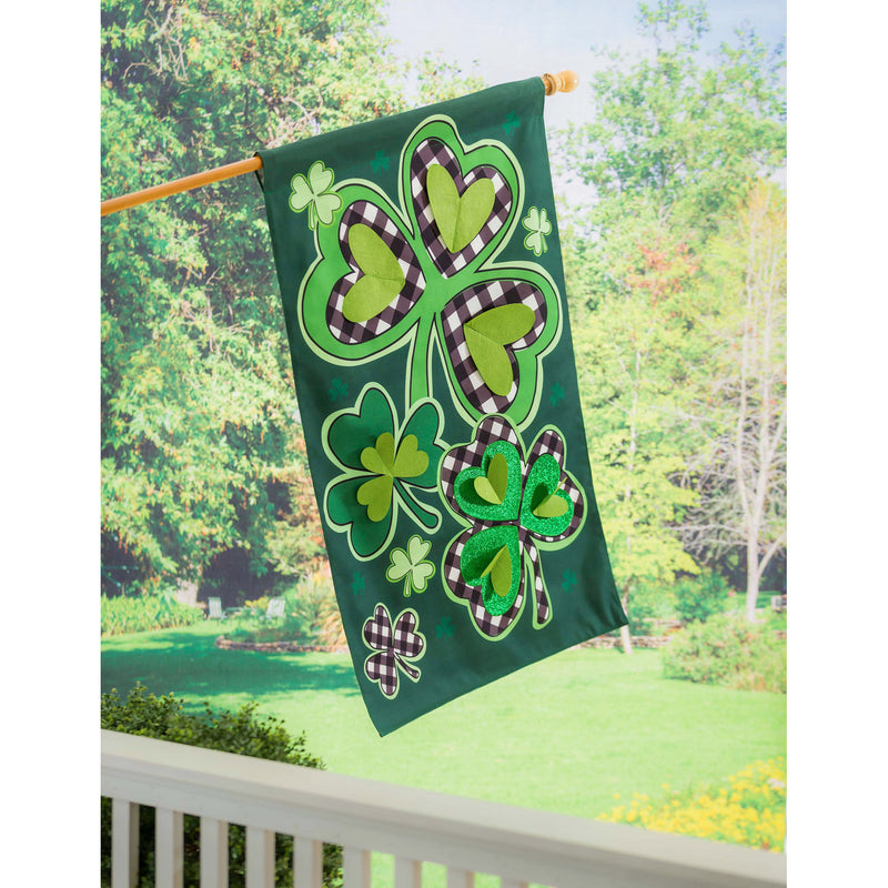 Shamrocks with Checks House Burlap Flag,13b10122
